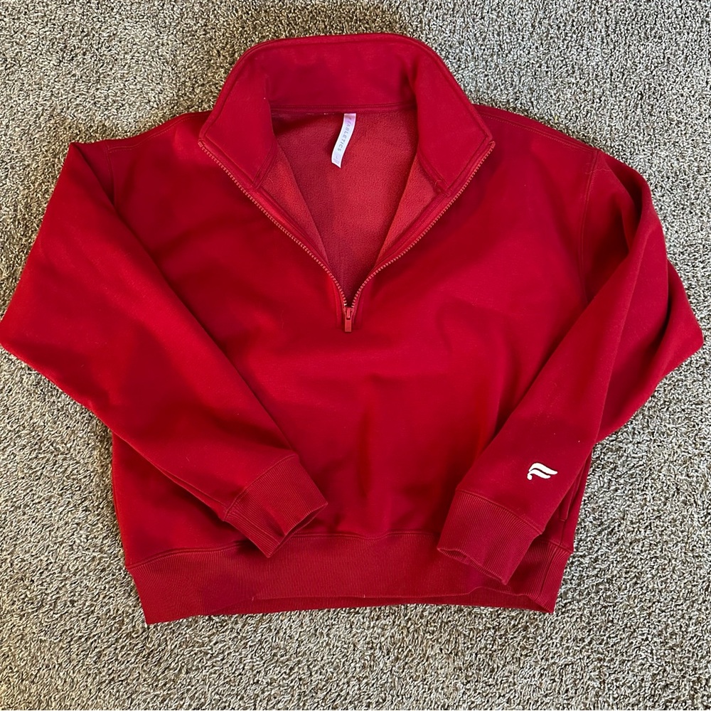 Fabletics Cozy Fleece Half Zip Sweatshirt, Large, Holly Berry, Like New